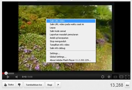 Tampilan pemutar streaming YouTube