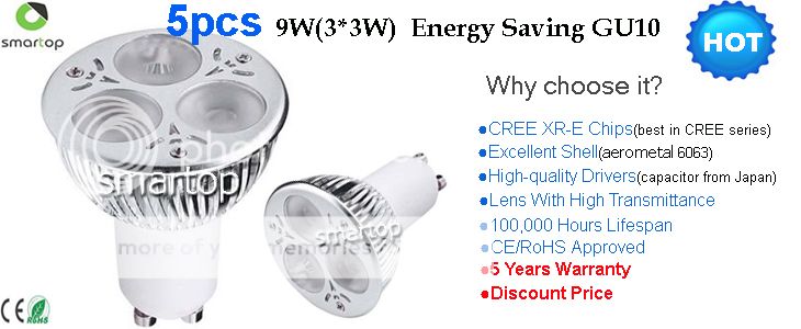 3W GU10 Socket CREE LED Lamp Light Bulb Warm White 9W  